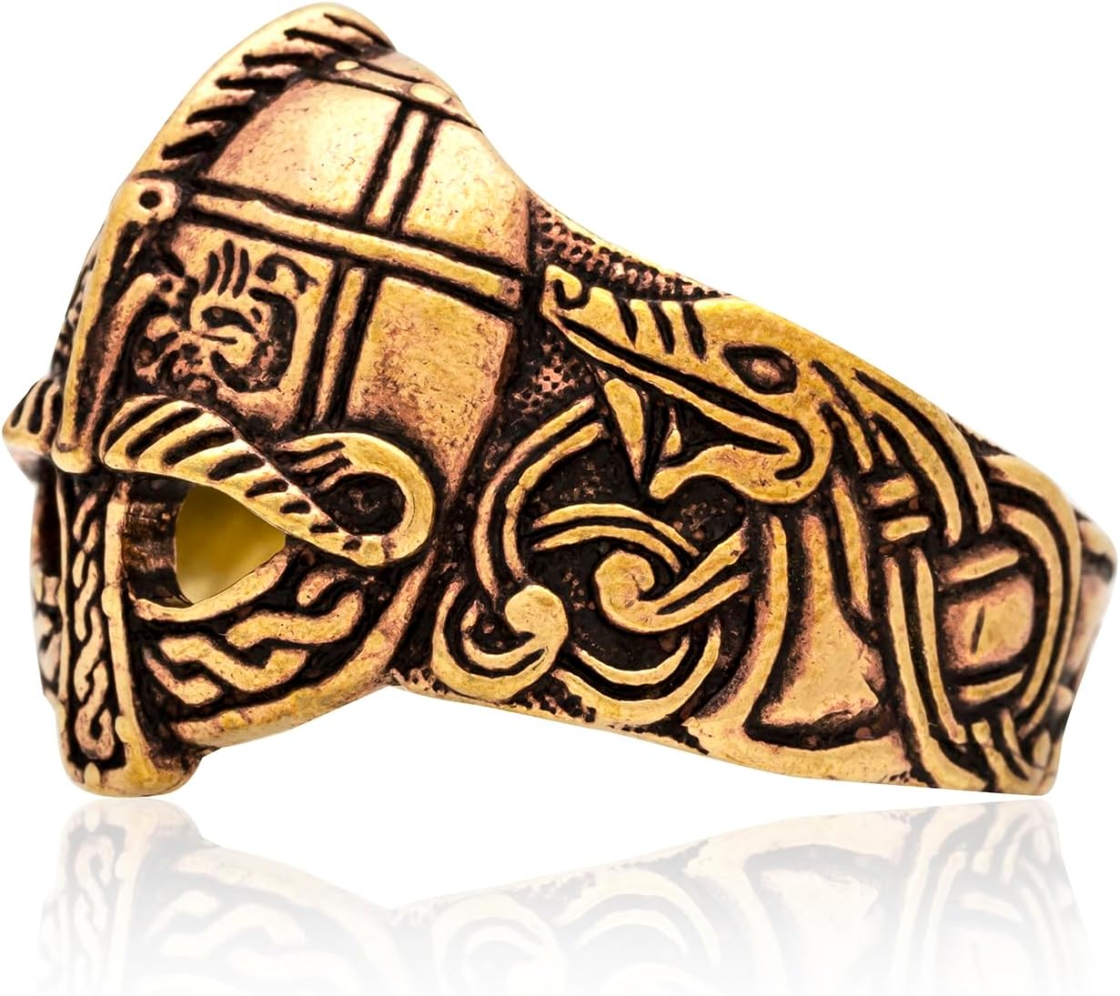 Handcrafted Bronze Viking Gjermundbu Helmet with Jormungand Dragon Ring