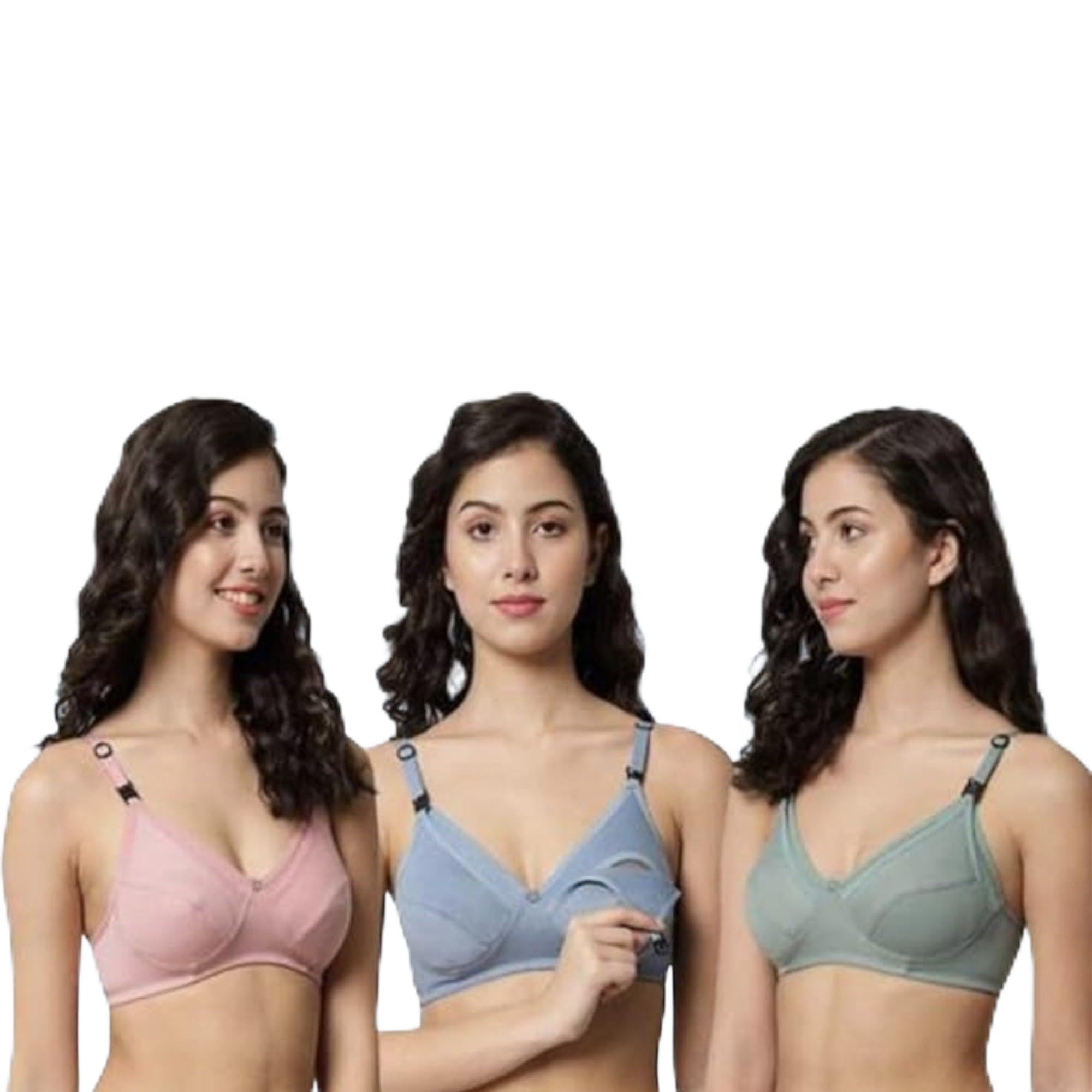 LUNAVIBE-Girls Nursing Undergarment Pack of 3 Feeding Maternity Wirefree Non Padded Soft Flexible Comfortable Easy Clip Innerwear Set-image-1