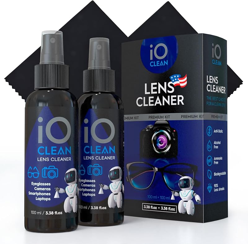 Eyeglass Cleaner Spray, Glasses Cleaning Kit, 2 Bottles, 2 Cloths | Alcohol-Free, Streak-Free Glasses Cleaner Spray For Eyeglasses, Sunglasses And Camera Lenses; Includes 2 Microfiber Cloths