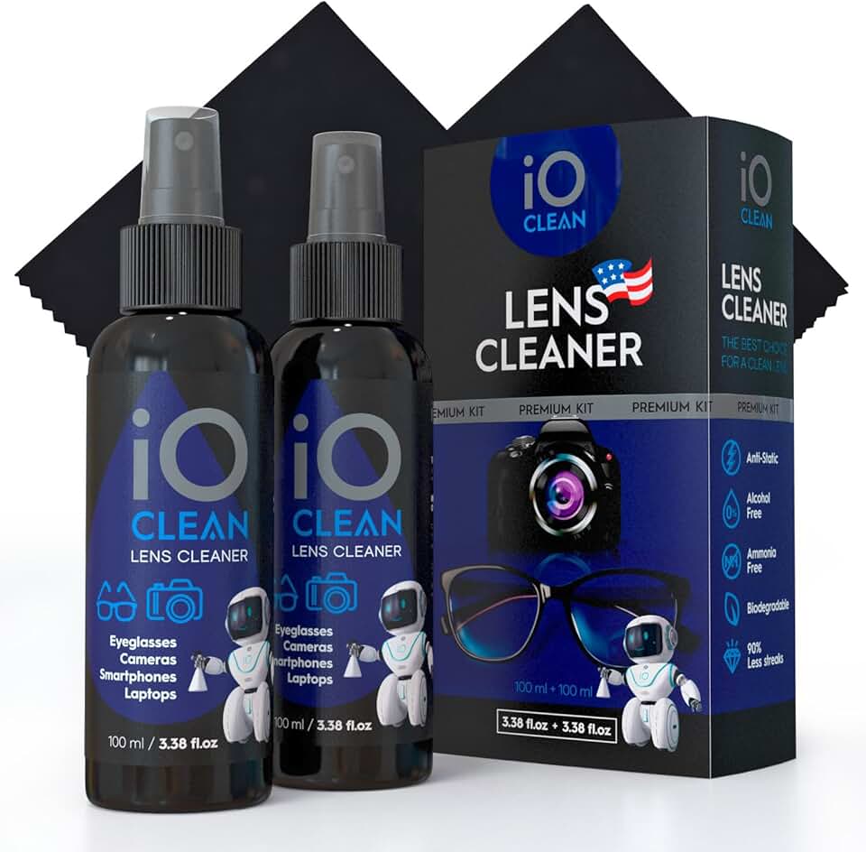 Eyeglass Lens Cleaner (3.38oz+3.38oz+2cloths) – Kit for Glasses, Screens, Camera, Laptops, Touchscreens, Computer Monitors, Other Electronics – 2 Microfiber Cloths Inluded