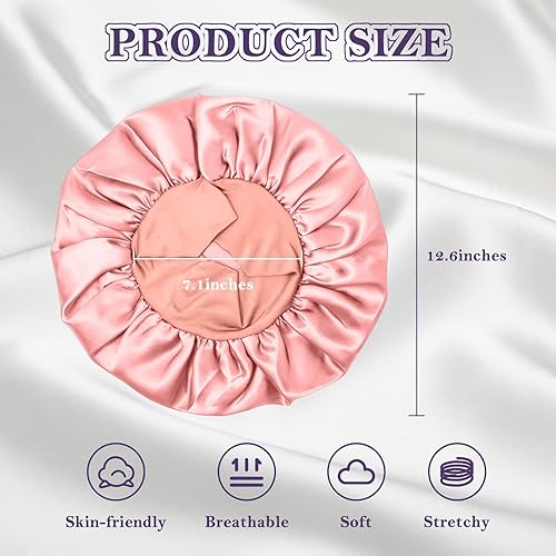 Miniatura 18 de 2 gorros de satén para dormir, gorros de seda para el cabello, banda elástica suave, gorro de seda para dormir, envoltura para el cabello para mujer