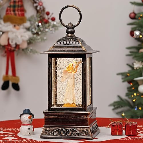 Miniatura 25 de Decoraciones de globos de nieve de otoño, linterna de gnomo con purpurina con temporizador de 6 horas, decoración iluminada alimentada por