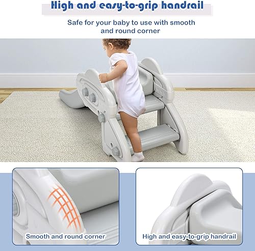 Miniatura 4 de BABY JOY Juego de tobogán para niños, juego de mini tobogán independiente para bebé, HDPE, almohadillas antideslizantes para los pies, pedales