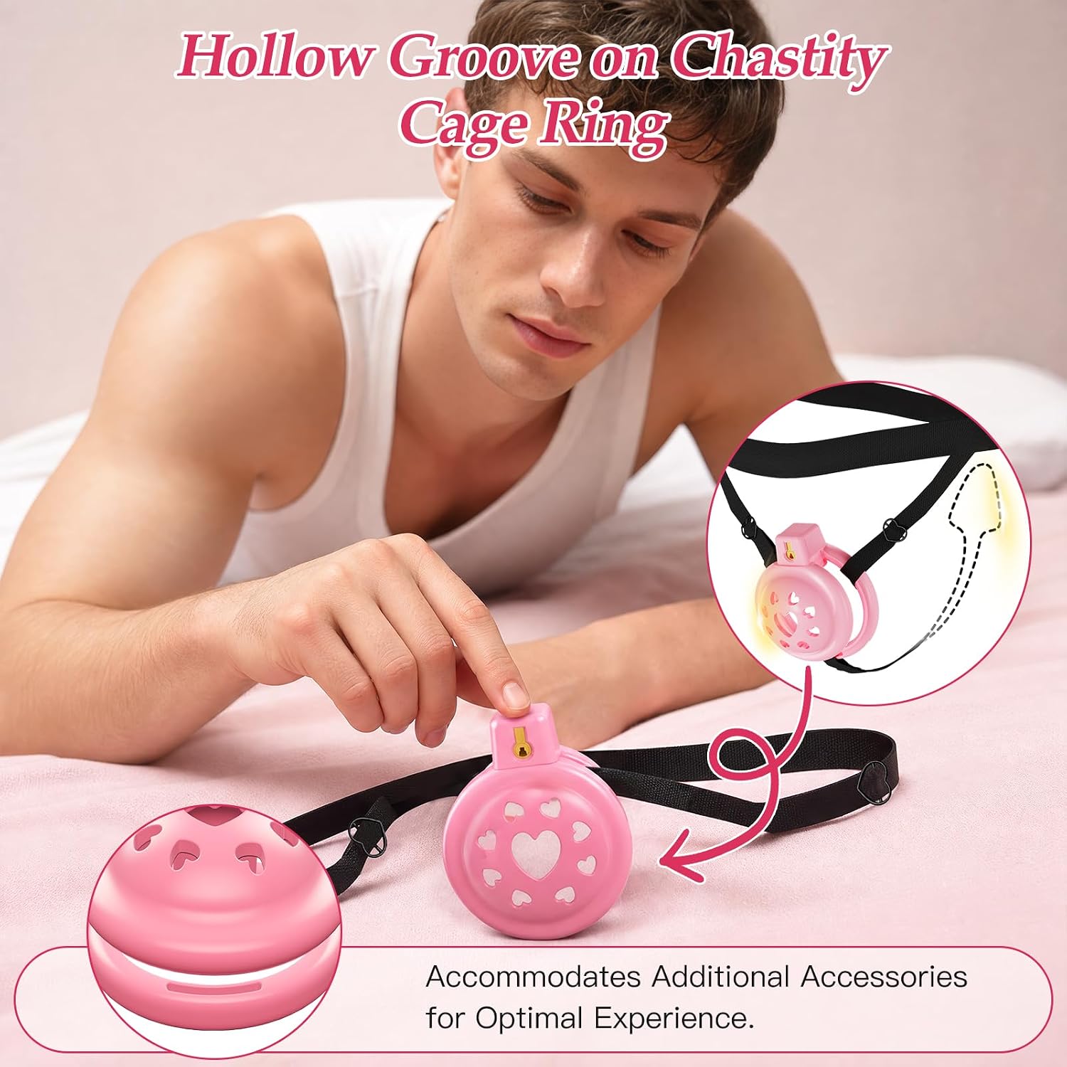 Chastity Cage Male Cock Cage, Silicone Flat Chastity Cage with Adjustable Chastity Belt, Invisible Lock & 6-Size Base Rings, Comfortable Penis Cage BDSM Bondage Gear Chastity Devices Sex Toys