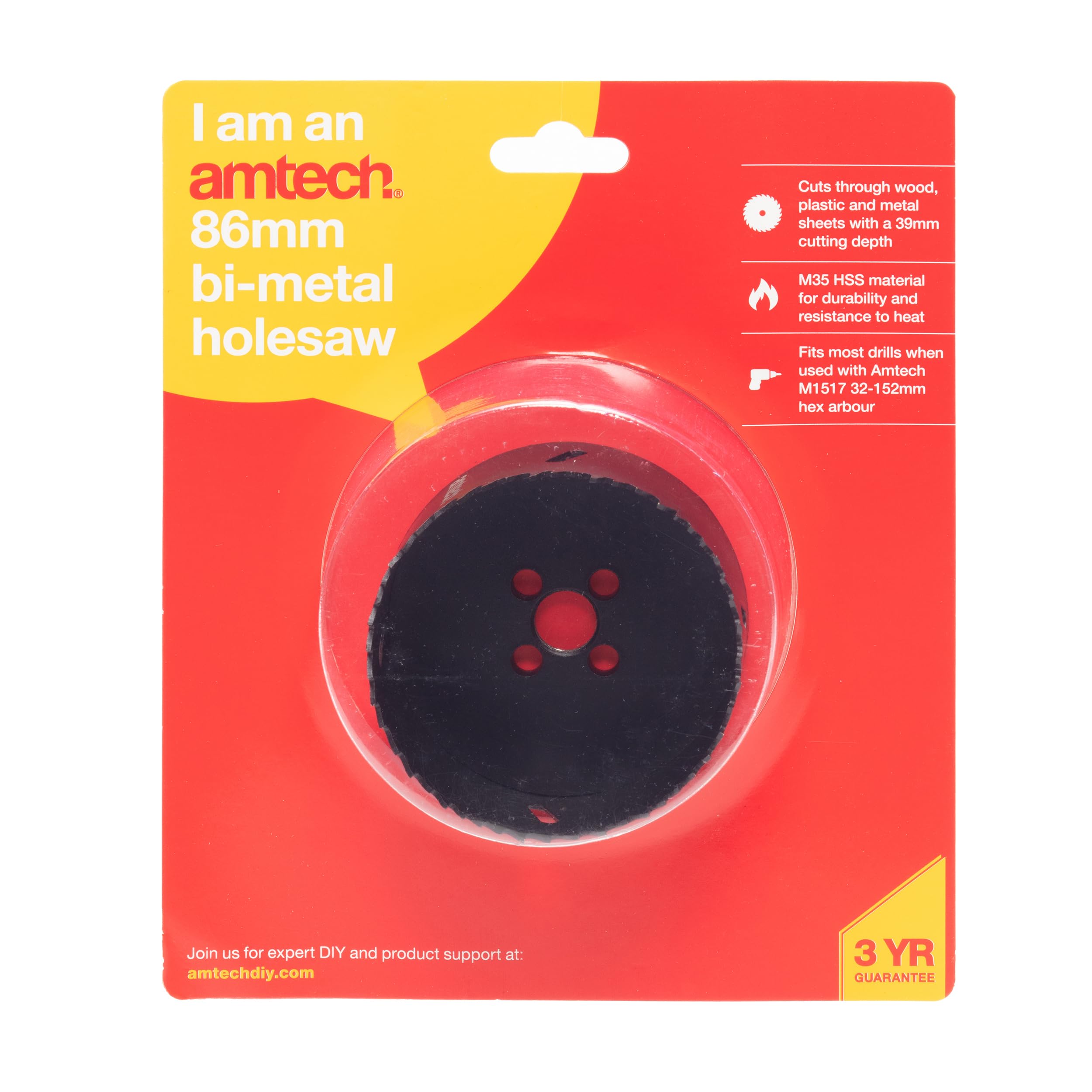 Amtech, 86mm Hole Saw, M35 High-Speed Steel Metal Hole Saw with 39mm Cutting Depth for Wood Plastic, Metal Sheets, and More - Image 2