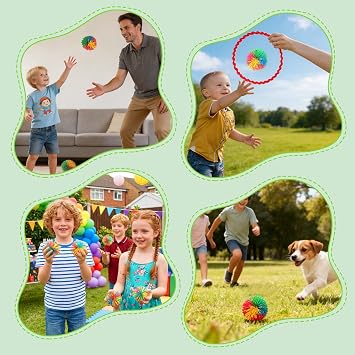12PCS Stringy Sensory Fidget Balls, Bouncy Squishy Fidget Toys for Kids Adults, Sensory Play Toy for Indoor Outdoor Beach Activities (3 Sizes)