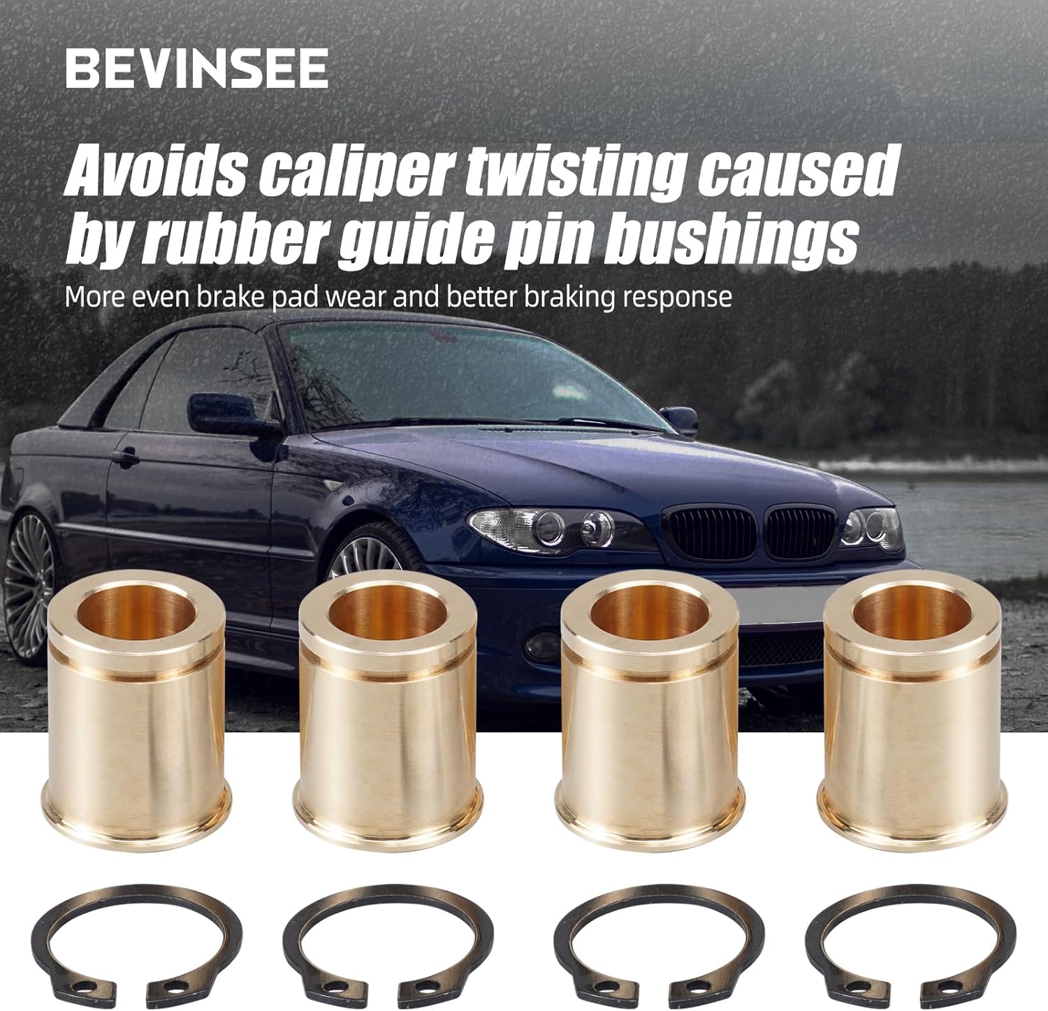Bevinsee Brass Brake Caliper Guide Bushing Kit Compatible with BMW 325i 328i 323i 330i M3 533i 535i E46 E92 E91 E90 E30 E36