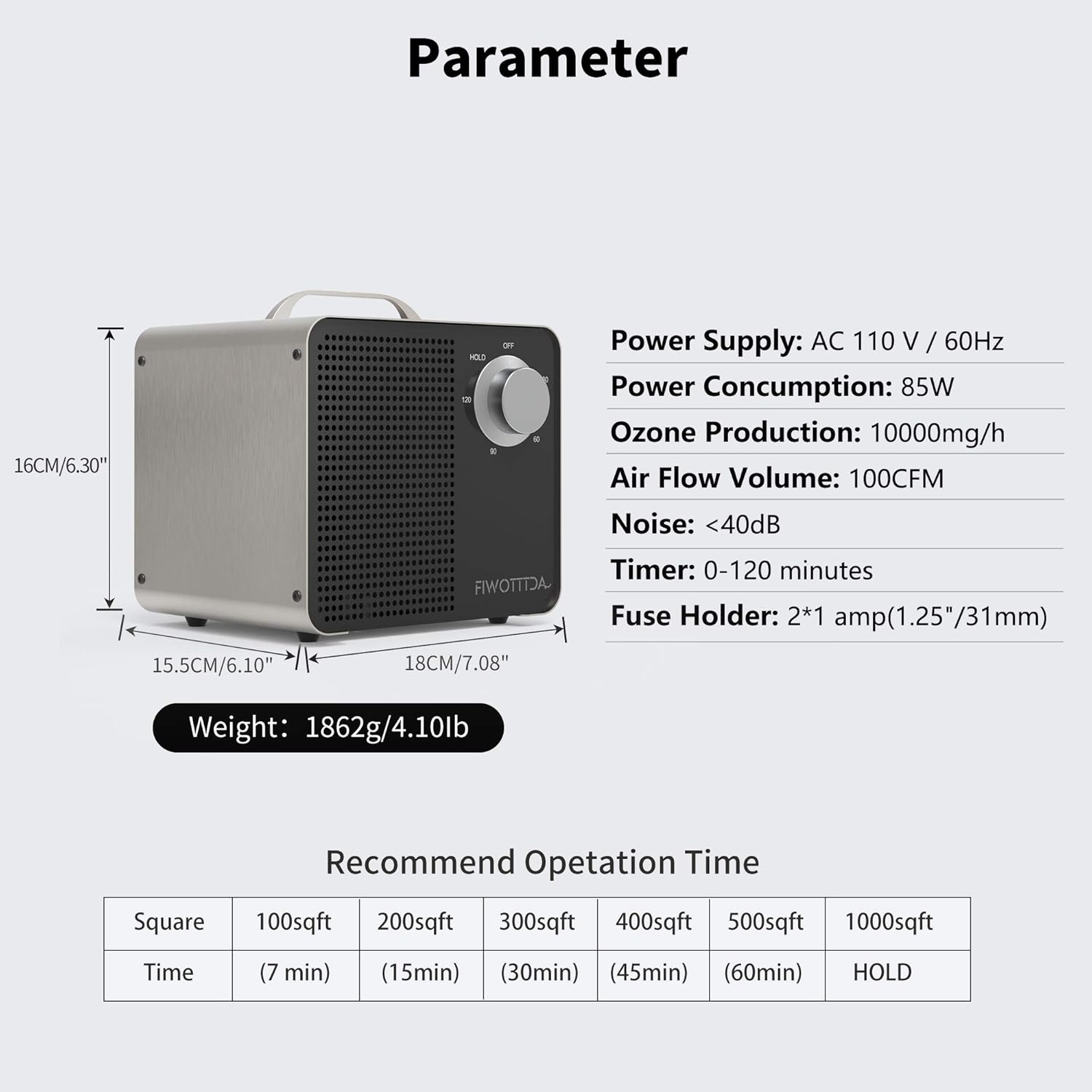 Flash Deals - 50% OFF FIWOTTTDA Commercial Ozone Generator 10,000mg High Capacity Industrial O3 Air Purifier for Home Rooms, Smoke, Cars, and Pets, Black