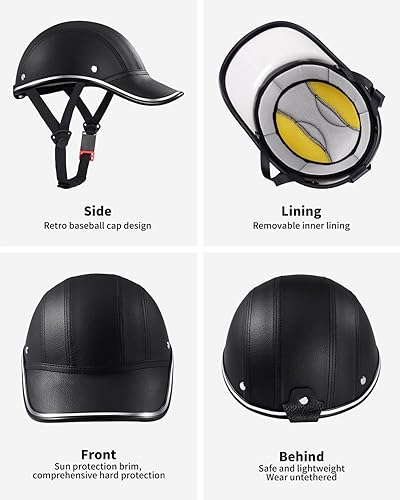 Vista 5 de Casco de béisbol para adultos, estilo urbano, de piel sintética, estilo retro, para golf, casco de viaje urbano de perfil bajo para hombres y mujeres