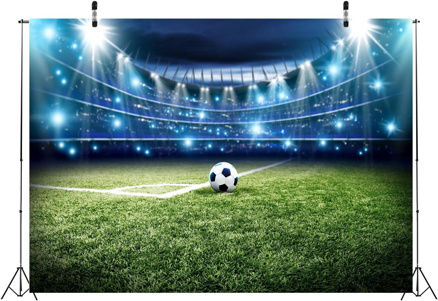 BELECO 7x5ft Fabric Football Backdrop Soccer Pitch Sports Stadium Soccer Field Green Grass Lawn Background Soccer Theme Party Decorations Banner Birthday Photoshoot Studio Props - Image 4