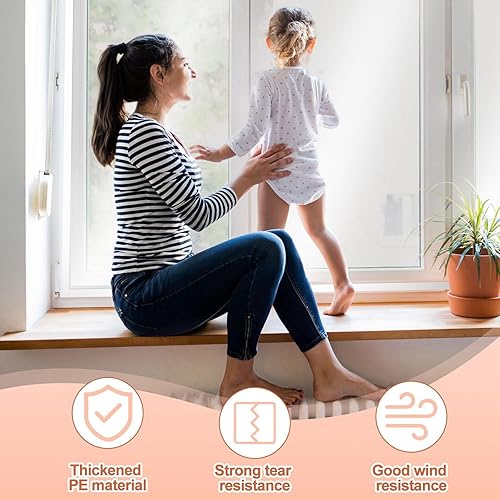 Miniatura 6 de Kit de aislamiento de ventana de 47 pulgadas x 10 pies, película transparente cortable con correas adhesivas, plástico reutilizable para ventana de