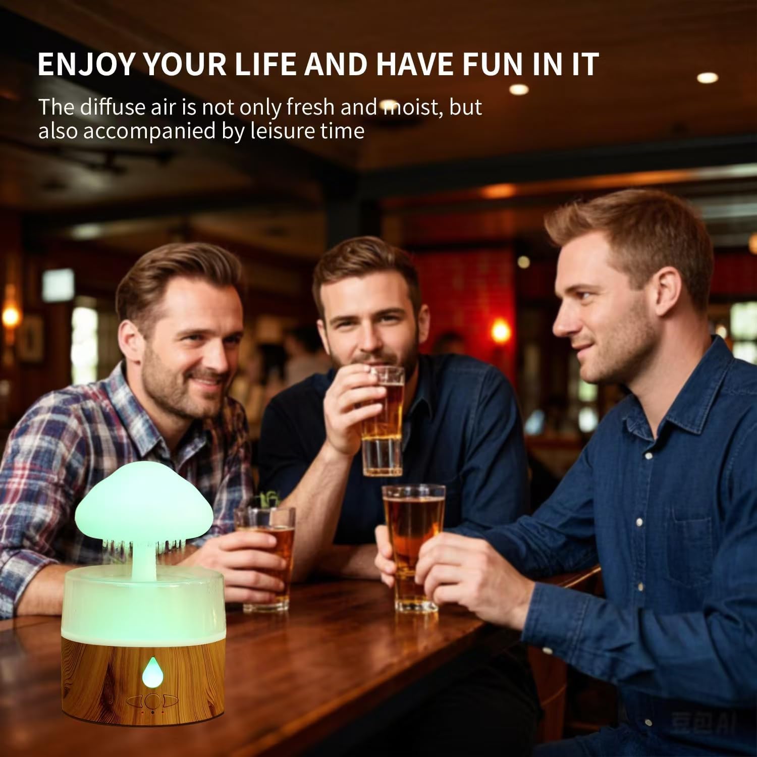 Rain Cloud Humidifier, Rain Humidifierrain Humidifier Water Drip, Water Drip Rain Sounds for Sleeping, Mushroom Waterfall Lamp, Desk Humidifiers for Office (wood)