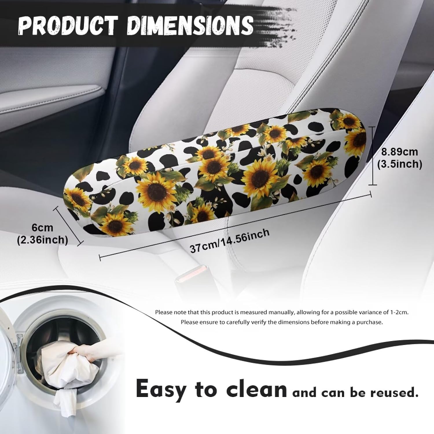 Horeset Cow Print Sunflower 2PC Car Front Seat Armrest Covers,Universal Size Seat Arm Rest Cover Car Interior Accessories for Car, SUV, Truck