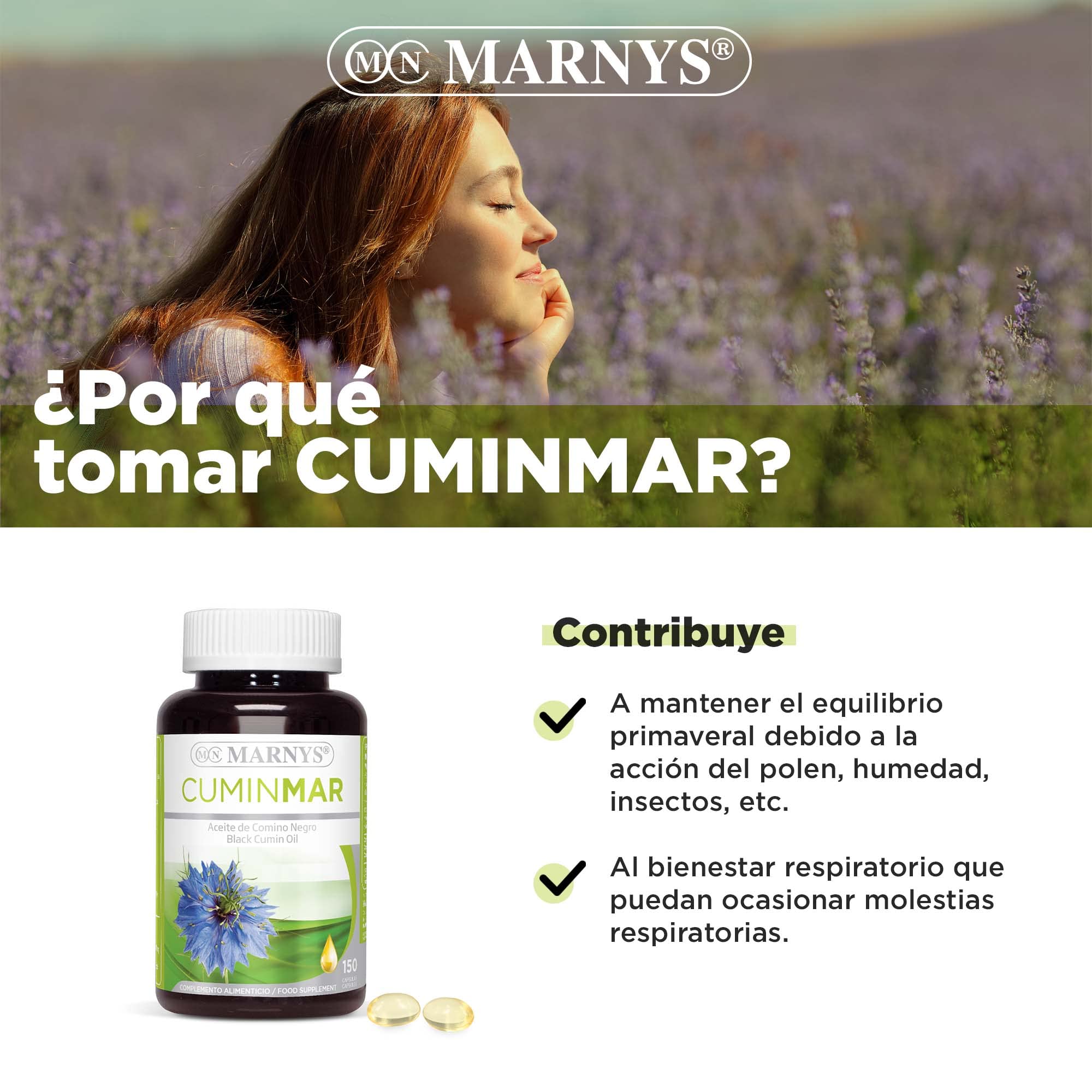 Marny's Cuminmar Aceite de Comino Negro Molestias Respiratorias en Primavera, 50 Cápsulas