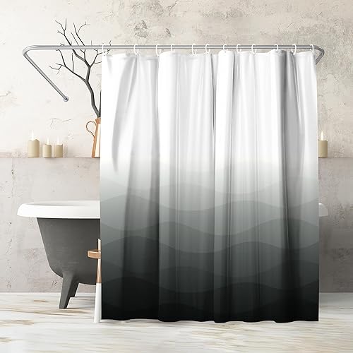 Vista 22 de Americanflat 72x75 cortina de ducha sin gancho con patrón de gofre - cortina de ducha larga resistente al agua con panel transparente, forro