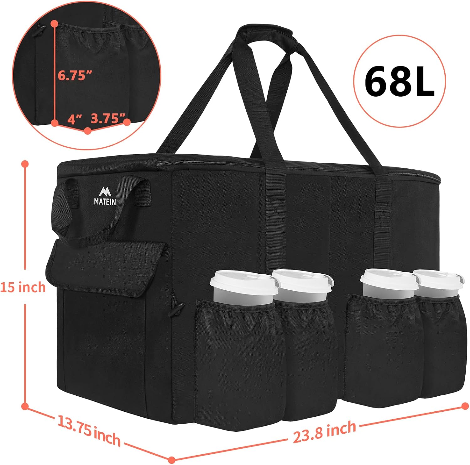 Food Delivery Bag XXL - 23x14x15 inches，Water Resistant Large Insulated Hot Bags for Delivery with Cup Holders, Durable Pizza Warmer Carrying Case - Catering Bag for Food Deliveries, Cooler Bag Black : Industrial & Scientific