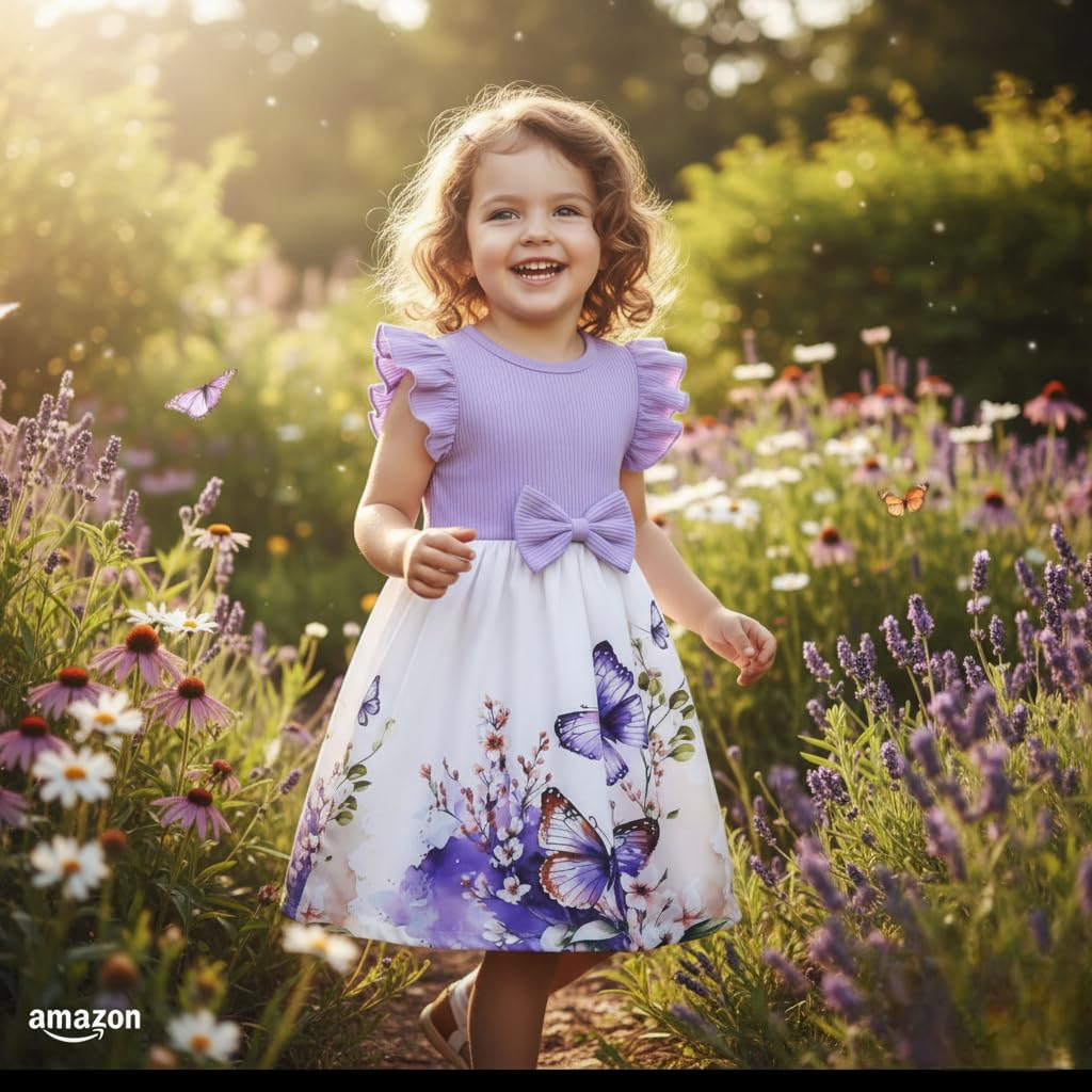 SHRIMATE Butterfly Summer Dress for Baby Girl/Frocks for Baby Girl/Baby Frocks Girl Poly Rayon/Casual Dress Short Flutter Sleeve