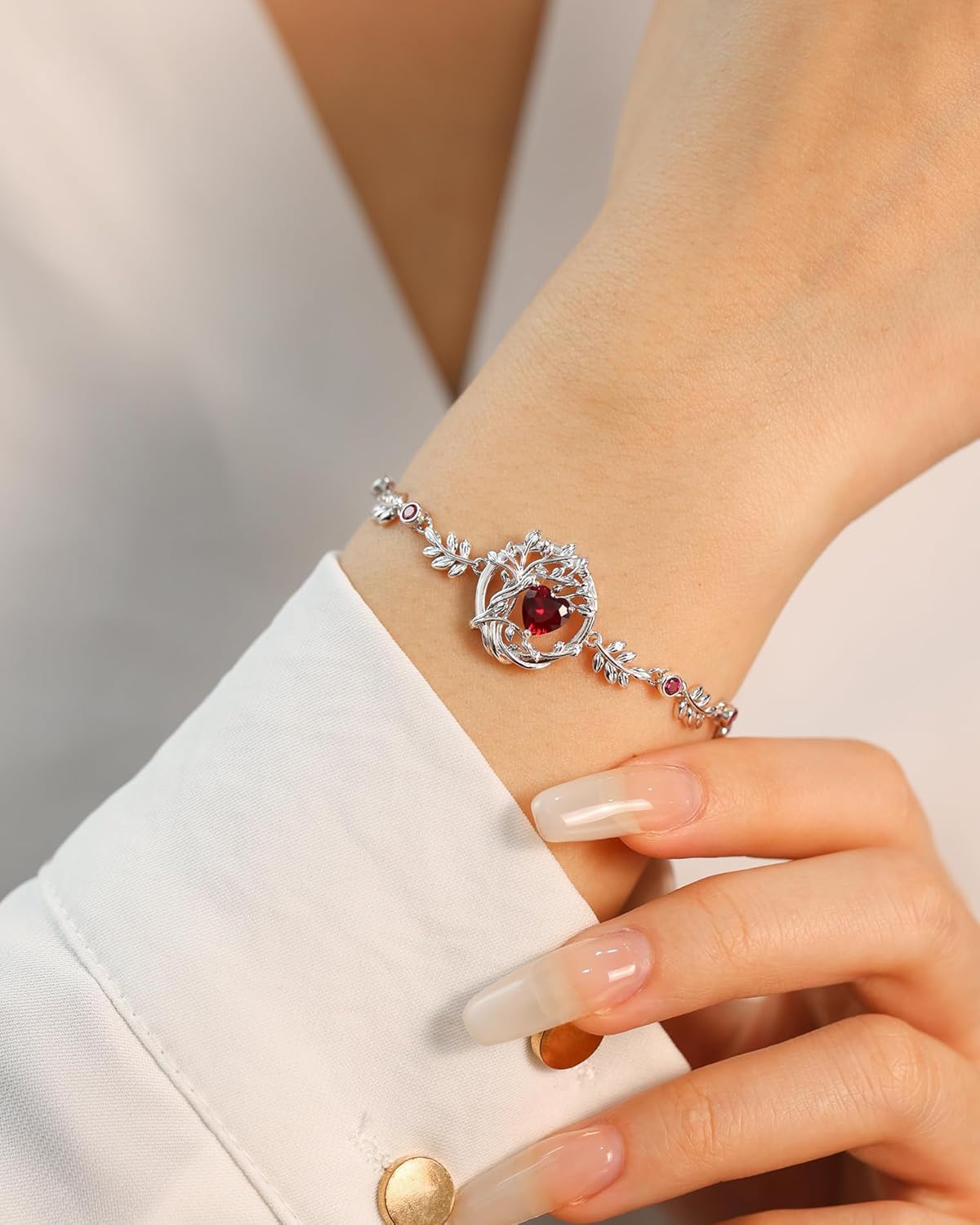 FANCIME Tree of life Birthstone Bracelet for Women Sterling Silver Tree Jewelry Birthstone Charm Bracelet Gemstone Anniversary Birthday Mothers Day Gifts for Wife Mom Her - Image 5