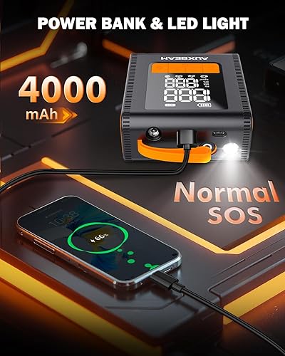 Miniatura 5 de AUXBEAM Inflador de neumáticos H4, compresor de aire portátil, bomba de neumáticos de coche de 150 PSI, 12 V, 4 modos de inflado, bomba de aire