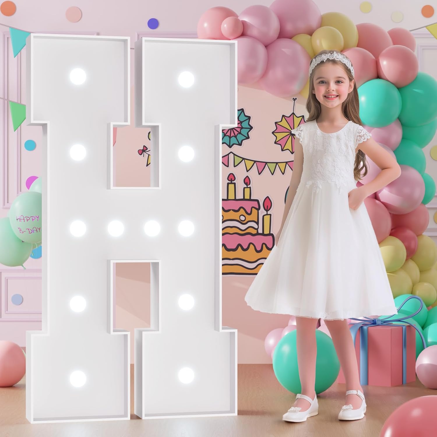 Light Up Letters, Marquee Letters 4 Feet Tall with Cool White Light, Large Letter for Party Baby Shower Wedding Event Graduation Decoration, Marry Me Light Up Letter 4ft Marquee Sign Letras H