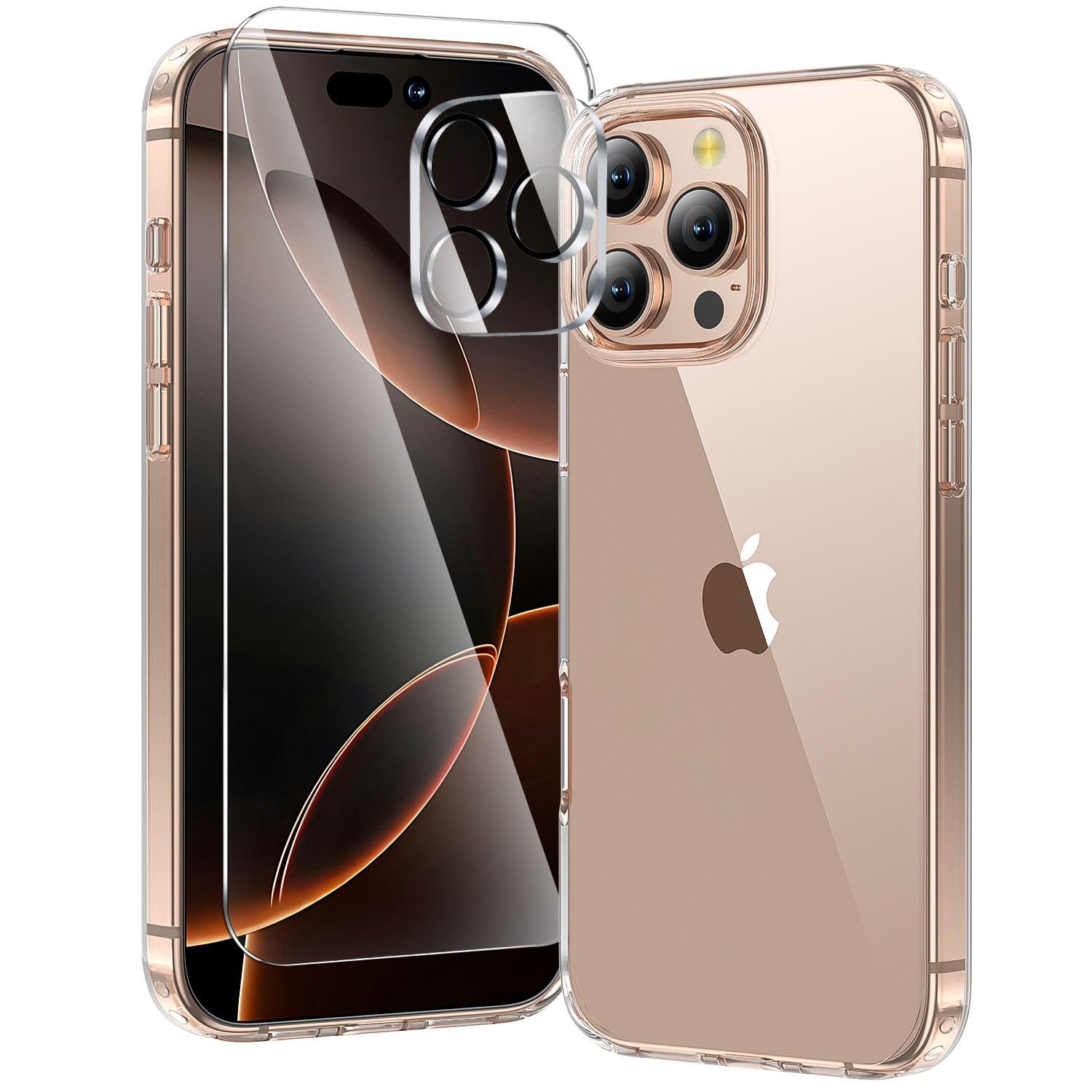 toushion 3 in 1 for iPhone 16 Pro Case Clear,[Yellowing-Resistant Acrylic Back] Screen Protector *1 & Camera Lens Protector*1, Shockproof for iPhone