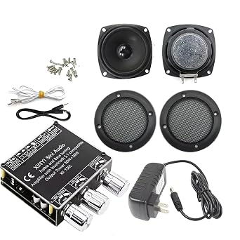 HiFi high Fidelity Stereo Bass Treble Audio, Arcade Home DIY, 12V Power Amplifier 3 inch 10W 8 ohm Speaker AUX Module T30L Black