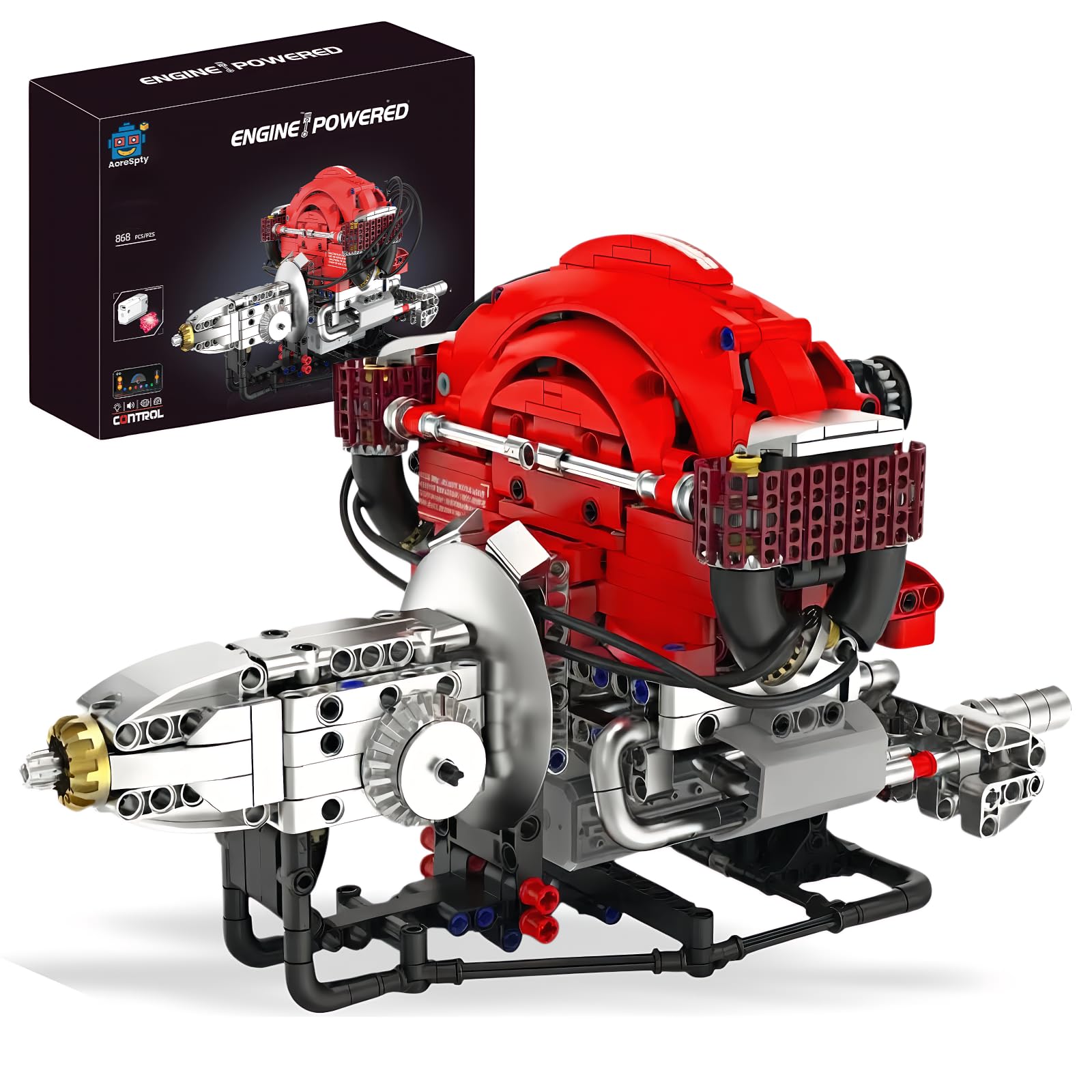 AoreSpty H4 Engine Model Kit for Adults, 868 Pcs Model Kits for Adults to Build, Bluetooth Remote Control, RGB LED Lights, Car Model Building Kit Gift