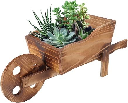Wooden Cart Flower Pot, Wheelbarrow Planter Wooden Wagon Planter Succulent Flower Pot for Courtyard Garden Home Decoration