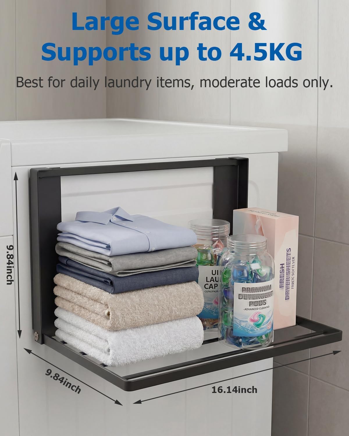 Magnetic Shelves for Washing Machine and Dryer, Magnet-Mounted Storage Rack - Foldable Magnetic Laundry Organizer, Space-Saving Station for Small Homes, Fridge, Bathroom, Kitchen RV, Black