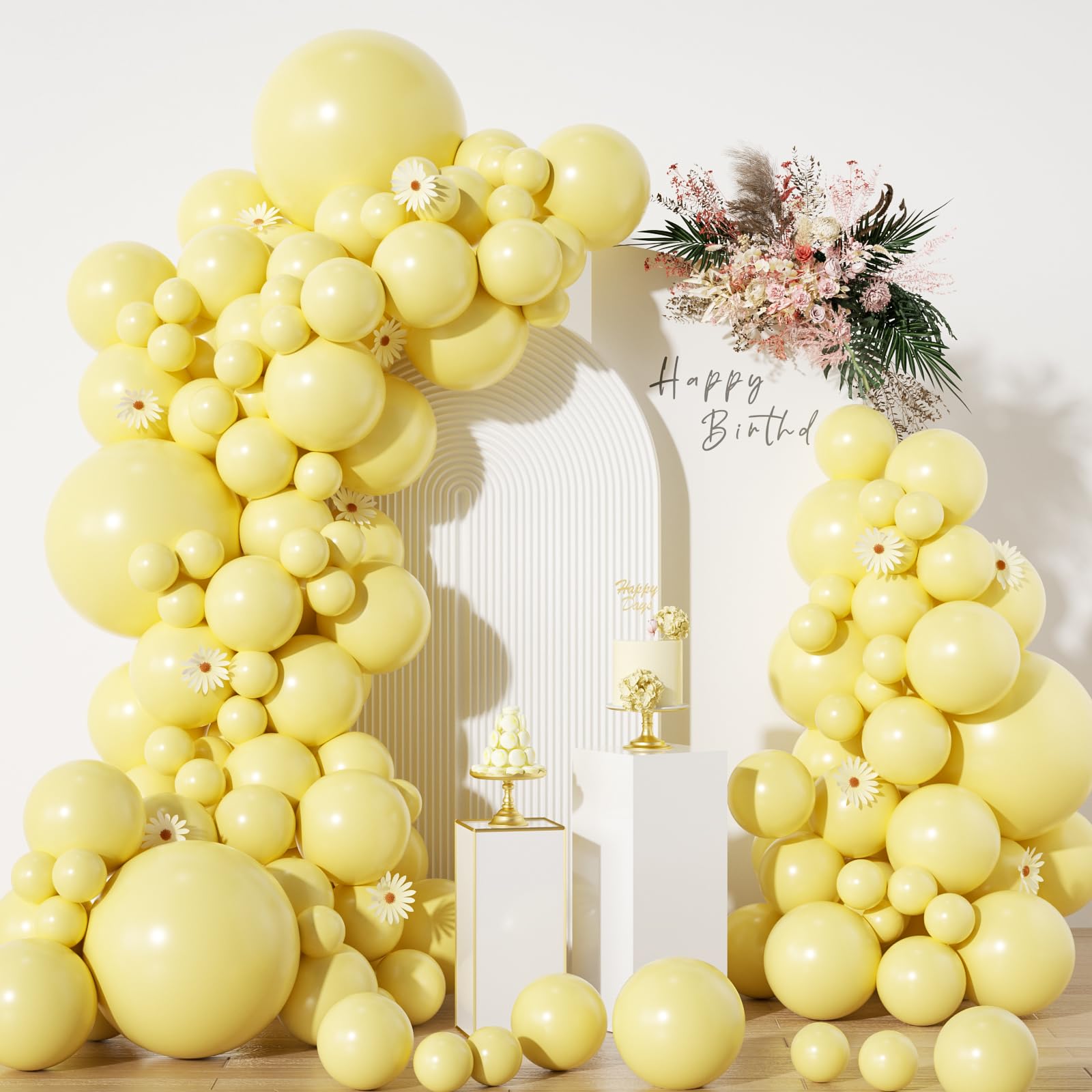 Pastel Yellow Balloons in different sizes 5 10 12 18inch-134pcs Pastel Yellow Balloons for Garland Arch，Baby Shower Graduation Wedding Anniversary