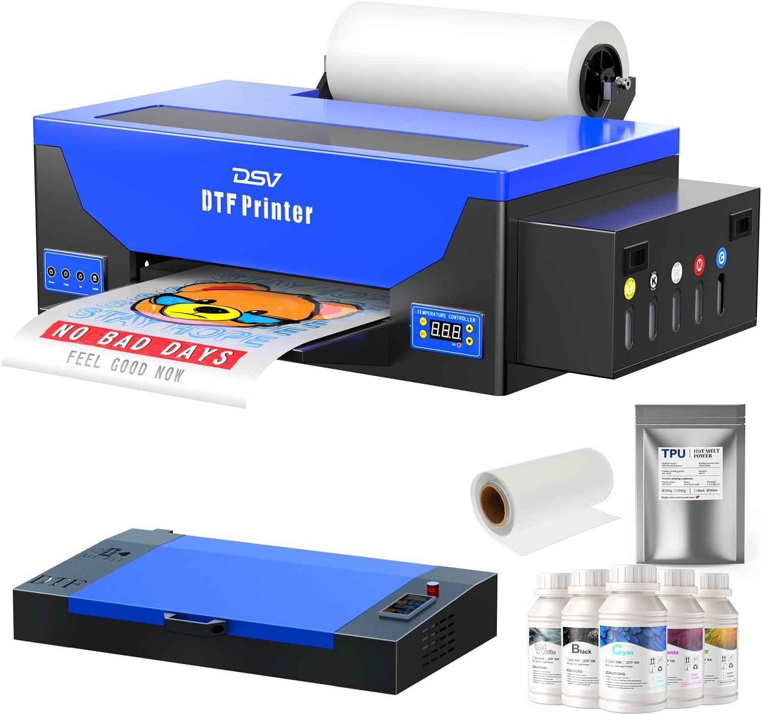 DSV DTF Printer A3 Roll L1800 Transfer Printing Machine,High-Speed Print for Fabrics,13” Wide DTF Bundles,White Ink Circulation & Auto-Cleaning System,2 Years Ink Supply (Printer+Oven)