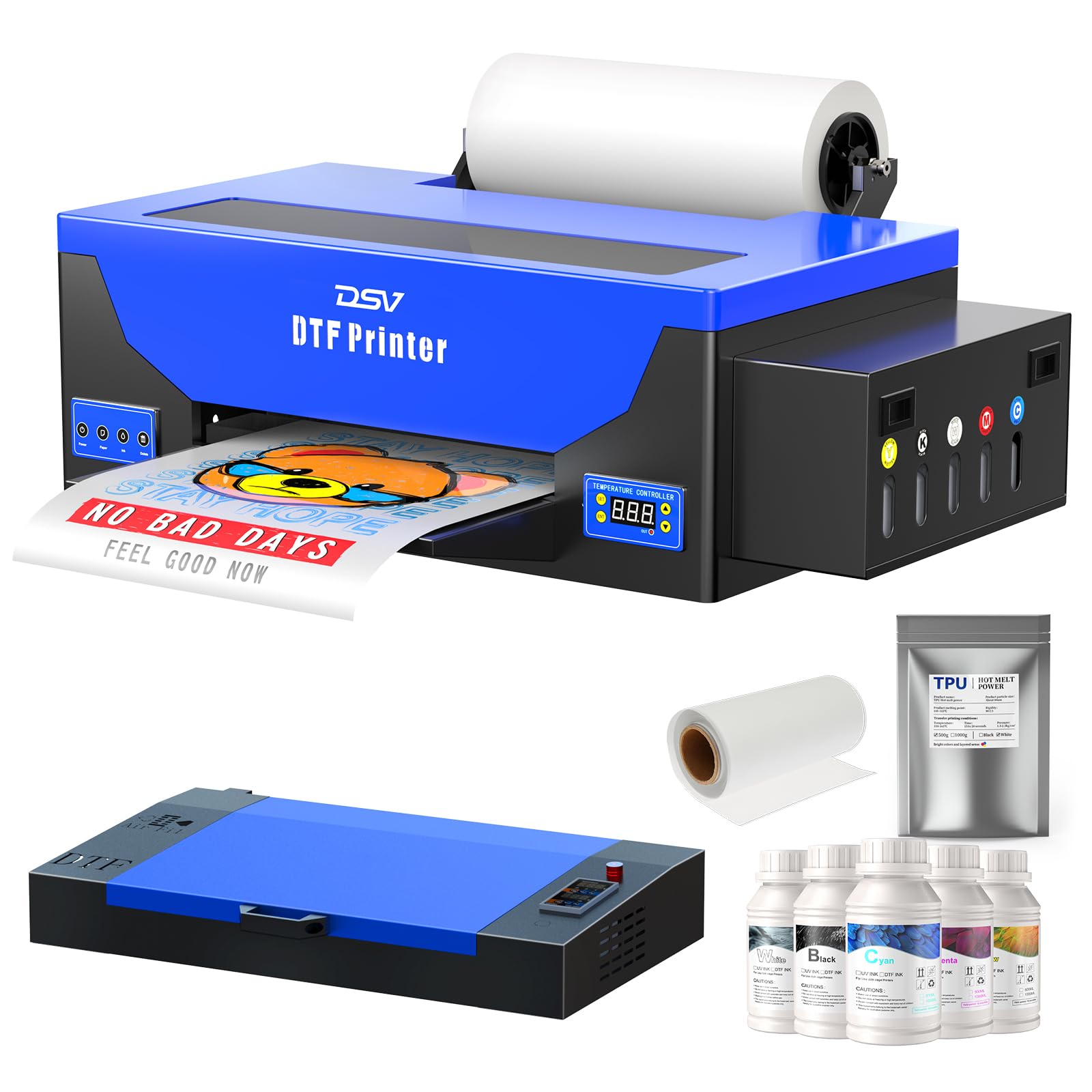 DSV DTF Printer A3 Roll L1800 Transfer Printing Machine,High-Speed Print for Fabrics,13” Wide DTF Bundles,White Ink Circulation & Auto-Cleaning System,2 Years Ink Supply (Printer+Oven)