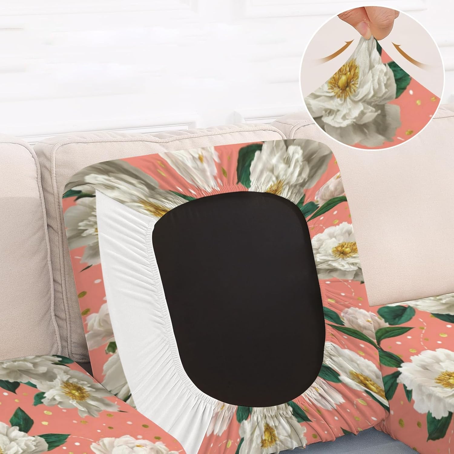 Peony Gold Dot White Loveseat Covers Couch Covers for 2 Cushion Couch, 2-Piece Stretch Sofa Slipcovers Anti-Slip Washable Furniture Protectors for Dogs Pets