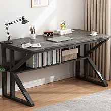 Computer Desk with Bottom Bookshelves, Home Office Desk Study Writing Desk Modern Simple Desk with Sturdy Metal Frame39 Inch, Marble