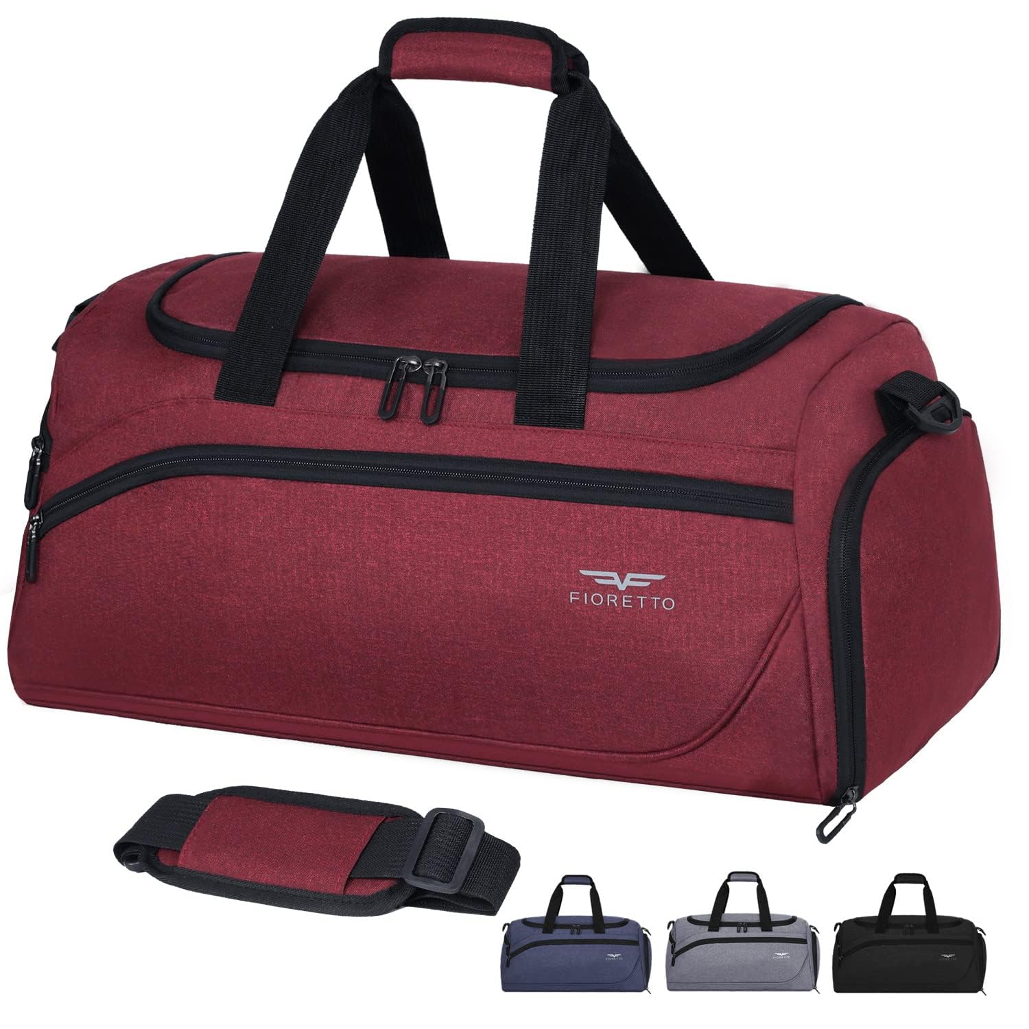 FIORETTO 35L Mens Sports Gym Bag with Wet Pocket & Shoe Compartment,Travel Duffle Bag Overnight Bag with Padded Shoulder Strap