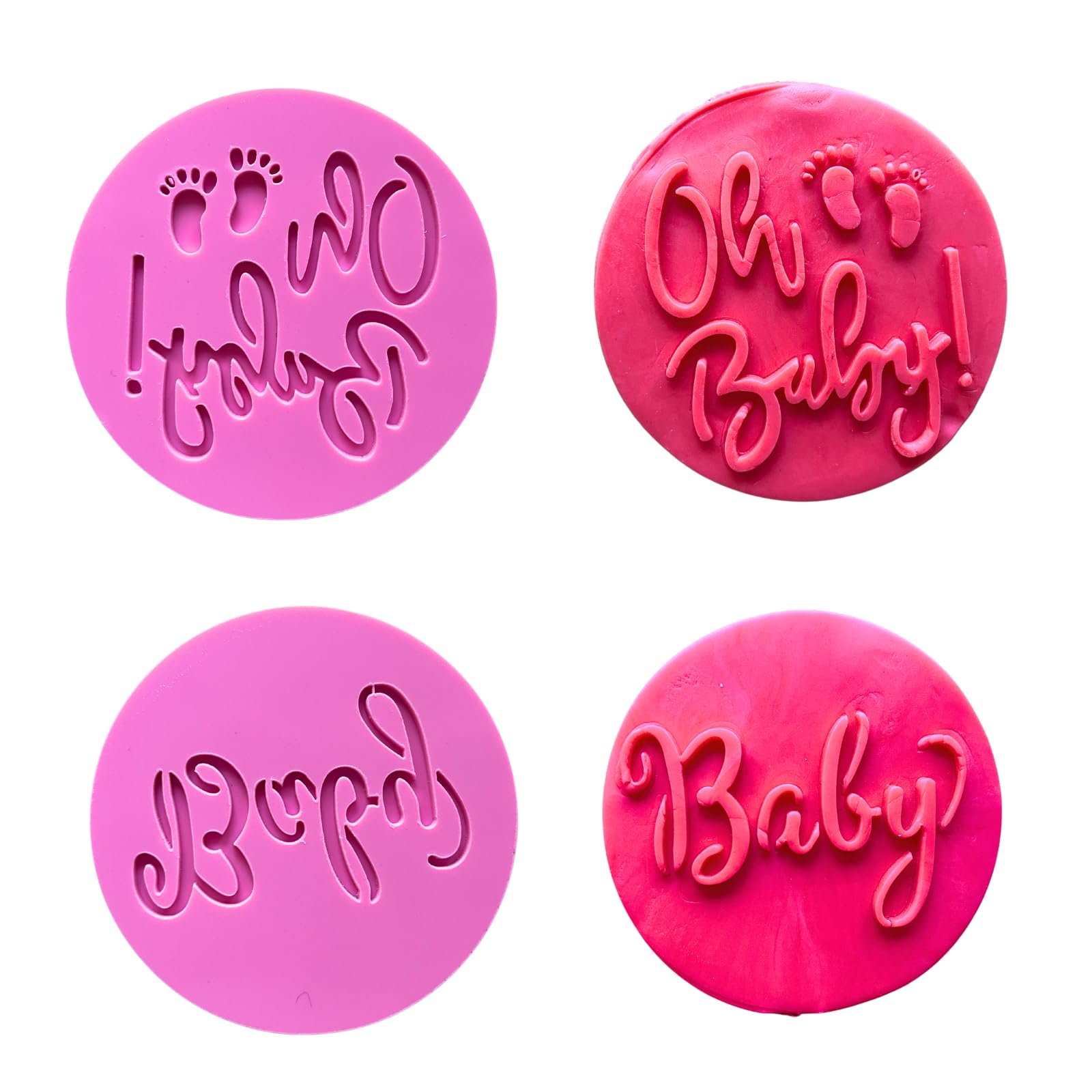 2PCS Baby Cookie Stamp Cookie Cutters,Acrylic Round Cookies Cutters,Oh Baby Embosser 3D Design Cookie Embosser for Baking & Decorating