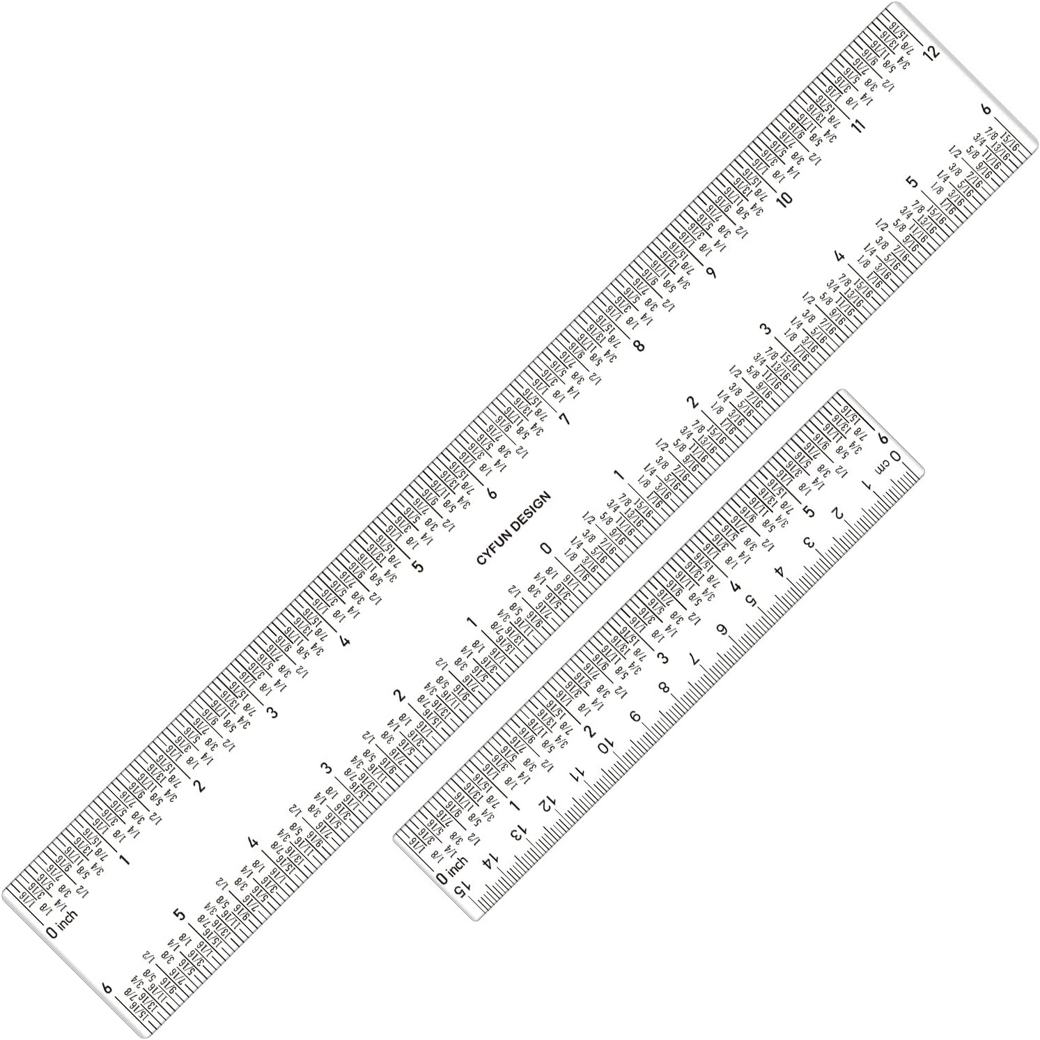 2 PCS 6"/12" Clear Acrylic Ruler Zero-Centering Ruler with Inches & Metric Measuring Tool 12" and 6" Inch Straight Edge Rulers for Scrapbooking Card-Making Student School Office Home Tool