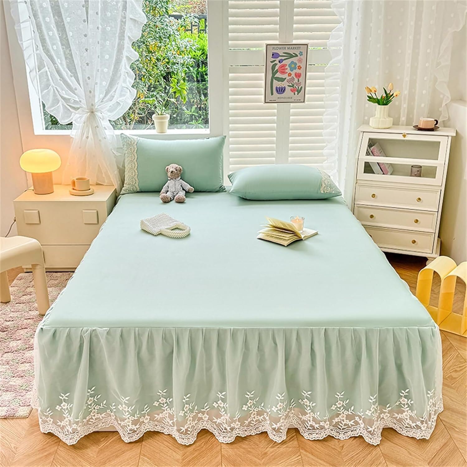 Housse de couette fleurs de cerisier 150x200 microfibre verte