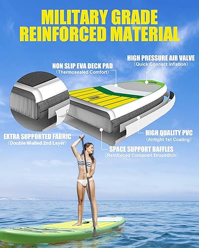 Vista 43 de Highpi Inflatable Stand Up Paddle Board for Youth and Adults – Wide Sup with Premium Accessories, Blow Up Paddleboard for Surfing, Fishing, Yoga &