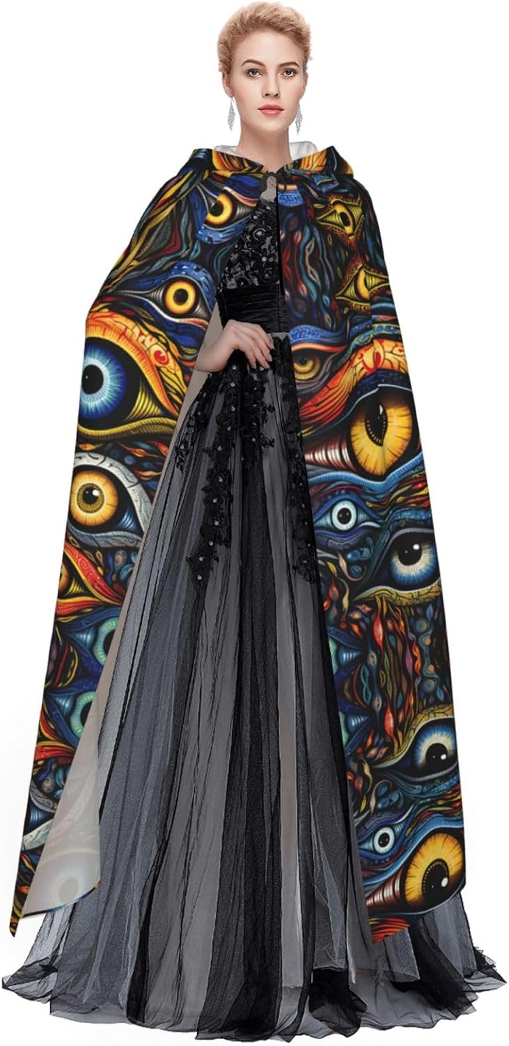 SSIMOO Eyes 1 Enchanting Adult Hooded Cape for Halloween and Party Costumes-Fashionable Women's Robes,Capes