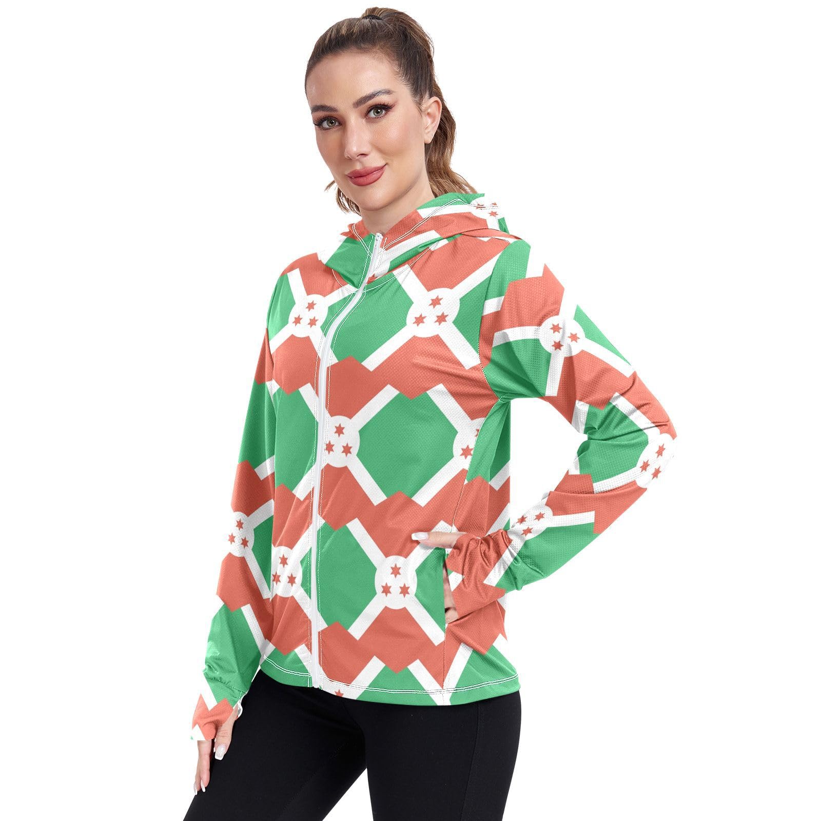 Burundi Flag Women's UPF 50+ Sun Protection Hoodie Jacket Lightweight Long Sleeve Sun Shirt with Pocket Multicoloured