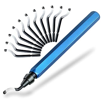 13-Piece Deburring Tool for 3D Printing, 12 M2 HSS Blades & Aluminum Handle, Professional Burr Remover for Metal, Resin, Copper and PVC Pipes - Blue