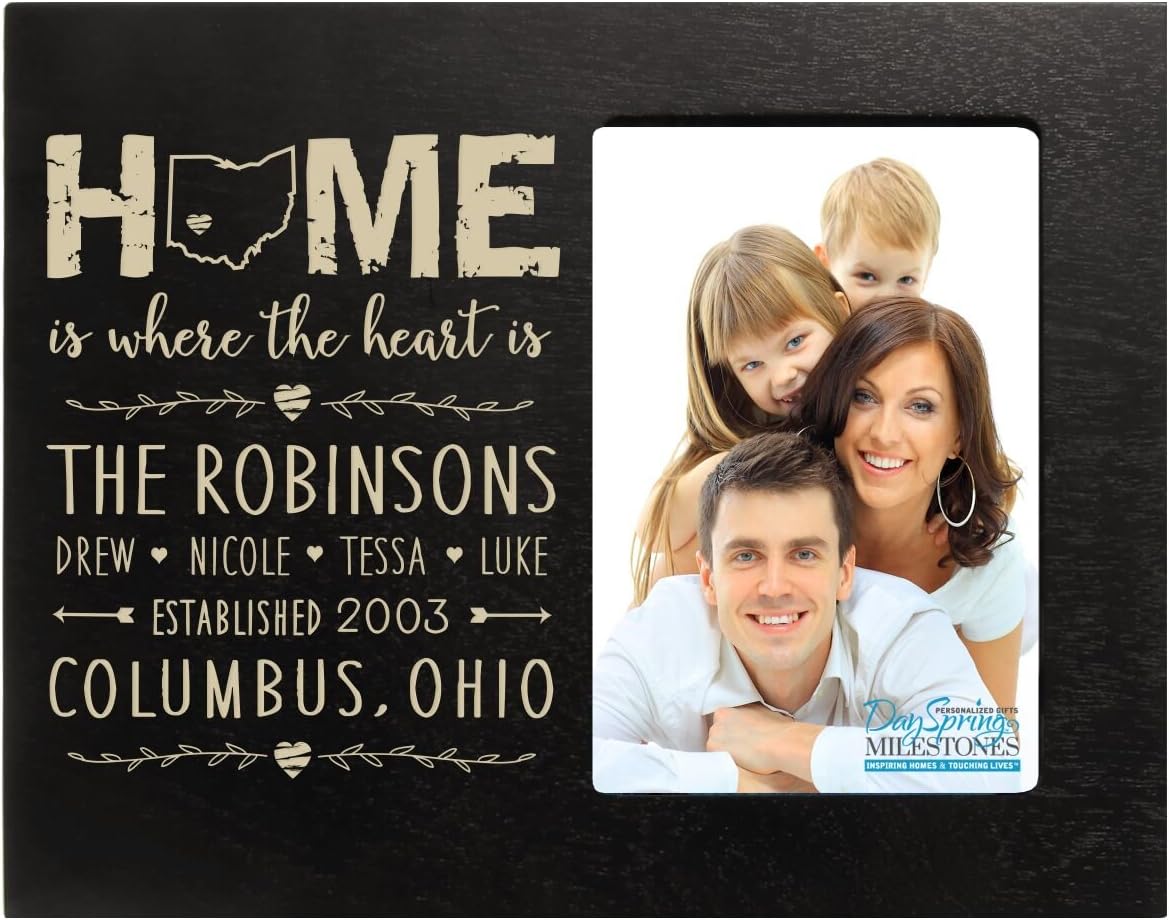 LifeSong Milestones Personalized State Home is Where The Heart is Picture Frame with Family Last Name and Year Established with Children's Name Best Friends Frame Holds 4x6 Picture (Black-2)