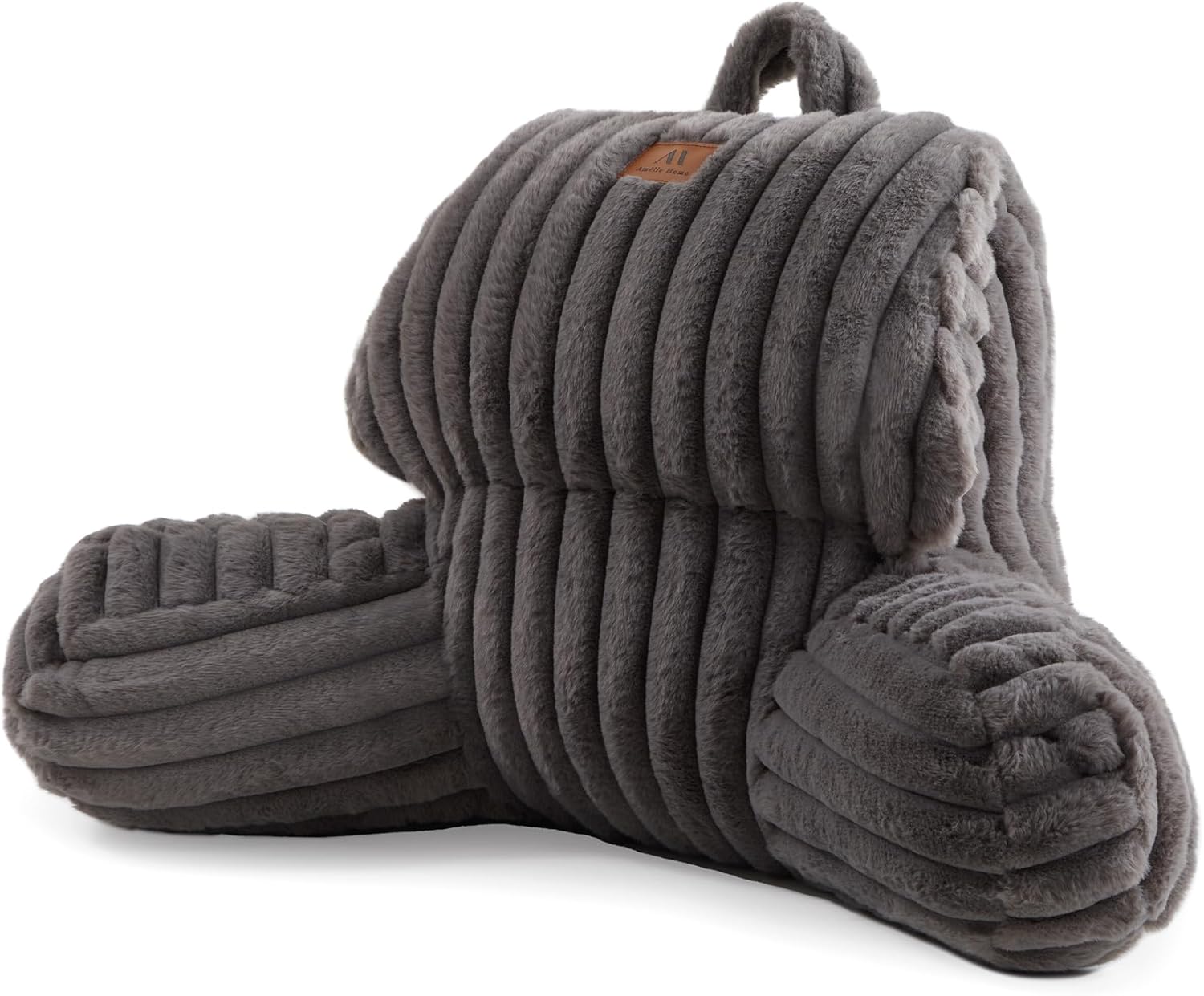 amélie home faux fur reading pillow with pocket for sitting in bed, adult backrest bed pillow with washable cover for lounging, study & relaxing, grey 17.7 inches grey standard(17.7inch)