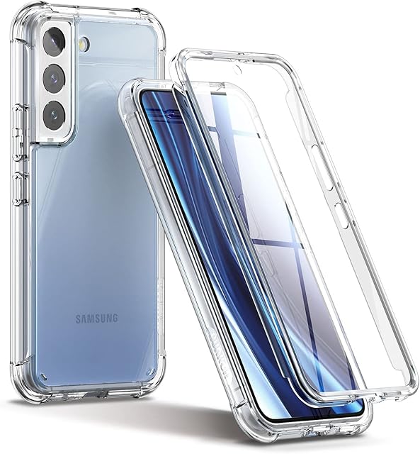 SURITCH Clear Case for Samsung S22Built in Screen Protector360 Full Body Hybrid Protection Hard PC+Soft TPU Rubber Bumper Rugged Case Protector Cover for Samsung Galaxy S22 5G 6.1 inch-Clear