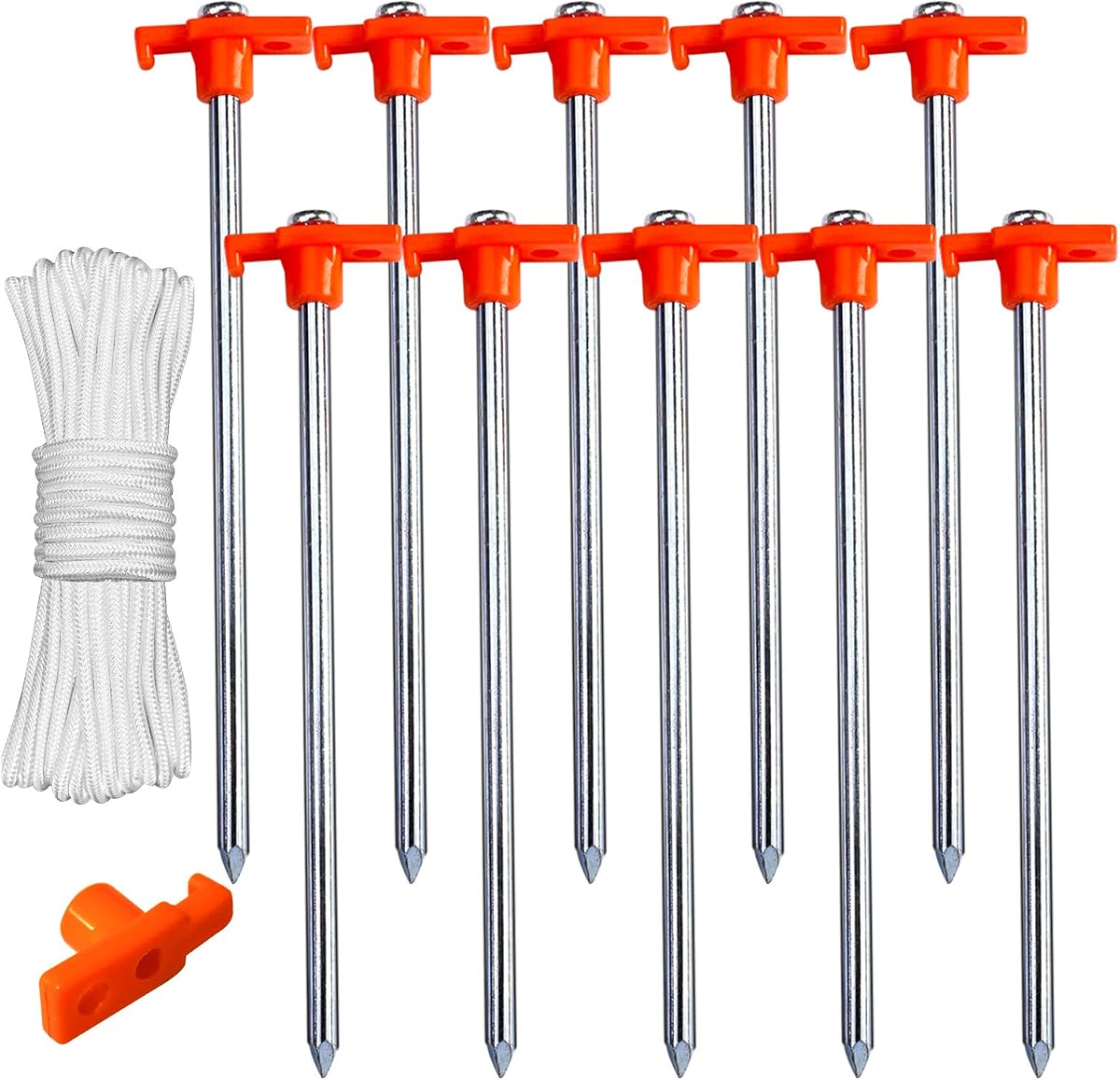 Estacas para tienda de campaña de 11 pulgadas, 10 unidades, anclajes de suelo de metal inoxidables, color naranja