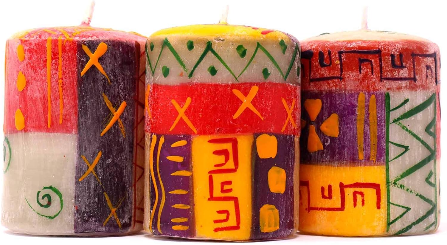 Set of Three Boxed Hand-Painted Candles - Indabuko Design - Nobunto Candles