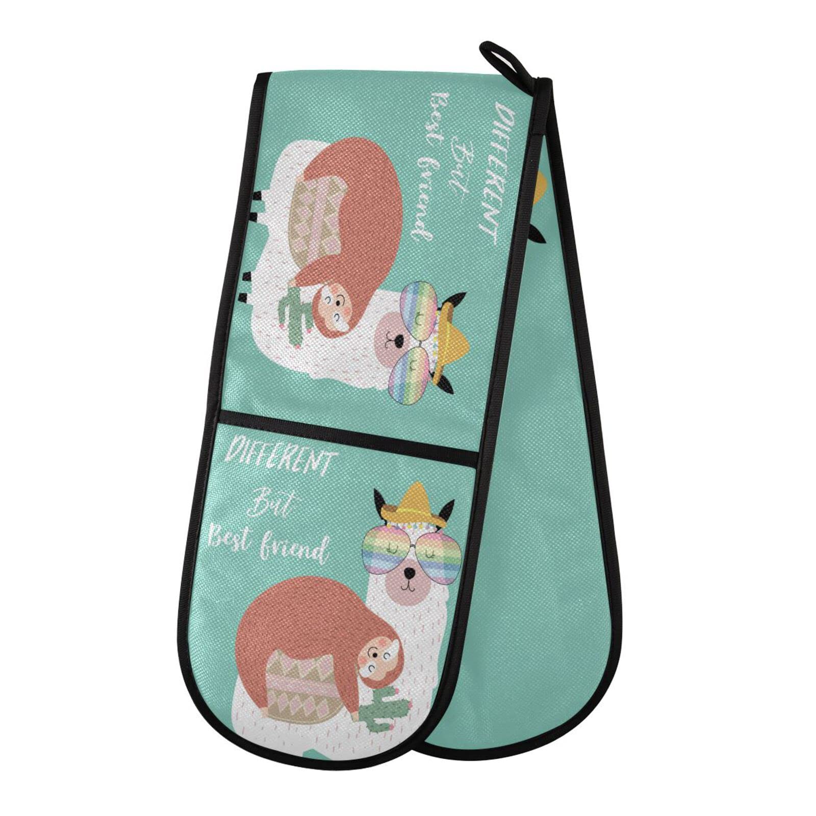 Double Oven Glove Cute Sloth Llama Heat Resistant Double Ovens Mitt Modern Cooking Gloves Potholders