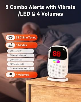 PILSAMAS Wireless Bed Alarms for Elderly Dementia Patients with Motion Sensor & Clip-On Caregiver Pager - Sensor ID Display, 1000ft Range, Room Exit & Fall Alert Devices for Elderly No Month Fee