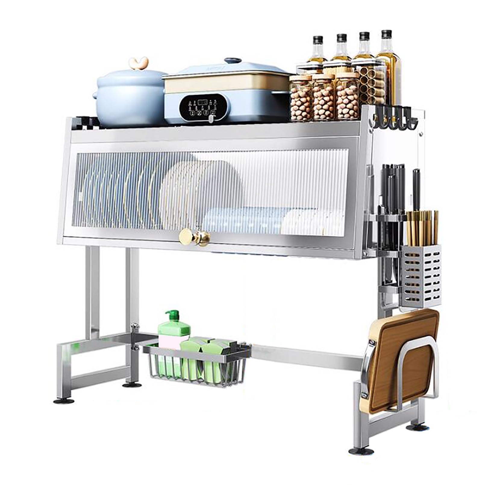 Scolapiatti da appoggio sopra Il lavello in Acciaio Inox con Coperchio, Ampio scolapiatti, Organizer per Il Piano di Lavoro della Cucina.